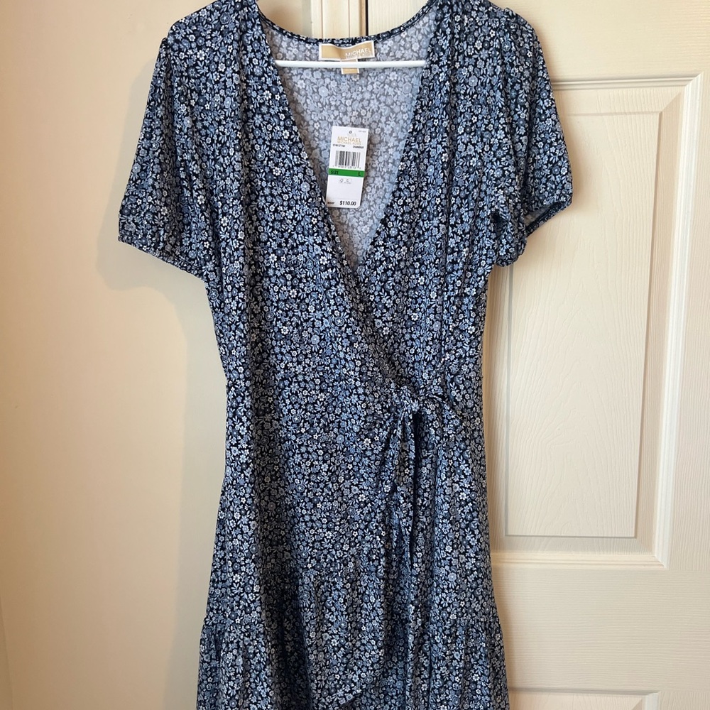 KORS Michael Kors Blue Floral Wrap Dress